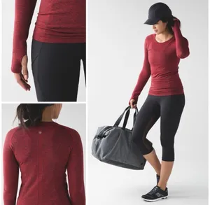 Lululemon Swiftly Tech Long Sleeve Crew Neck Top Black True Red Womens Size 10 thumbnail 2