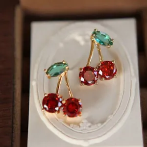 Cherry Gemstone Earrings Gold thumbnail 3