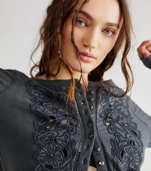 Free People NEW WITH TAGS Sidelines Embroidered Top thumbnail 2