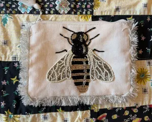 Beaded Bee Clutch in Cream and Black thumbnail 1