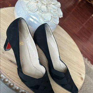 Christian Louboutin Black Suede Leather Bandage Red Bottoms Pumps Size 38 thumbnail 4