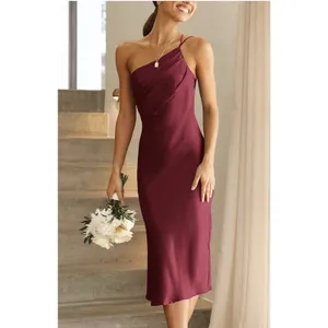 PRETTYGARDEN Women's Midi Satin One Shoulder Spaghetti Strap Dress Small thumbnail 3
