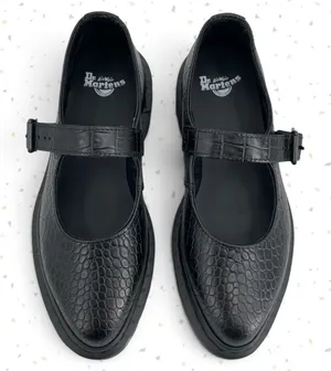 Dr. Martens Elphie Black Croc Mary Janes Pointed Almond Toe Leather Flats Size 5 thumbnail 1
