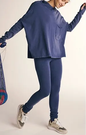 NWT Free People FP Movement Hot Shot Hooded Set - Atlantic Navy Blue - XS thumbnail 1