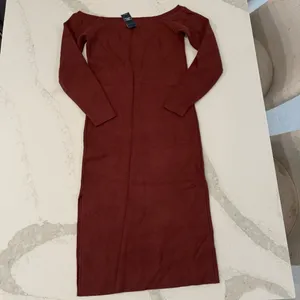 Abercrombie & Fitch NWT Off The Shoulder Midi Sweater Dress Womens Medium Copper thumbnail 10