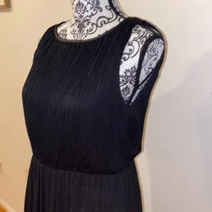 Alice + Olivia Sleeveless Silk Blend Lamb Leather Trim Maxi Black Dress Like New thumbnail 6