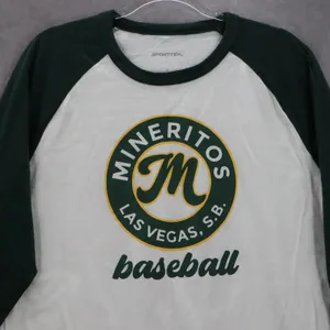 Sport Tek‎ White Green Mineritos Baseball Tee Tshirt Raglan Top L Large thumbnail 3