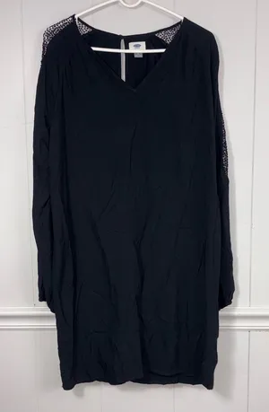 Old Navy Black Lace Crochet Sleeve Detail V-Neck Shift Mini Dress Large Preppy thumbnail 1