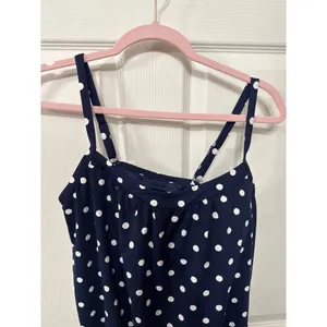 NWOT Lands End Blouson Tummy Hiding Tankini Top in Deep Sea Polka Dot, 12P thumbnail 2
