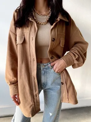 12TH TRIBE Versa Mist Fleece Shacket - Camel thumbnail 1
