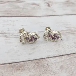 Vintage Screw On Earrings Gold Tone with Purple Gems - Gold Tone Chipping thumbnail 5