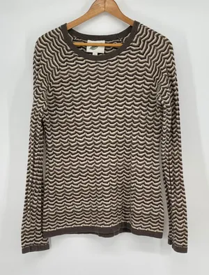 Nurture Brown Beige Cream Wavy Knit Rabbit Hair Blend Sweater Size‎ L Unique thumbnail 1