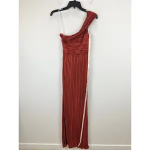 Lulus Poised Performance Rust Red Plisse One-Shoulder Maxi Dress Formal S NWT thumbnail 11