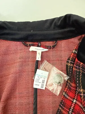 Maurices Tartan Plaid Cropped Blazer Red Black Velvet Collar NWT thumbnail 9