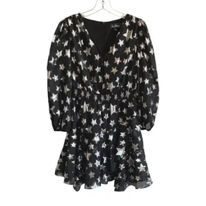 Sam Edelman Womens 6 Black Silver Metallic‎ Star Print Mini Dress V Neck thumbnail 2