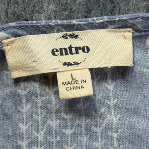 Entro Blue Embroidered Floral Tie‎ Front Flutter Sleeve Boho Blouse Large T11432 thumbnail 3