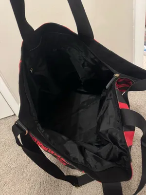 Victorias Secret The Perfect Red Weekender Tote Beach Bag Zipper Black Striped thumbnail 5