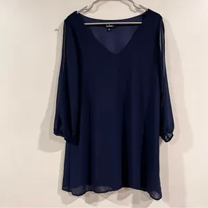 Lulus Shifting Dears Navy Blue Long‎ Sleeve Dress MEDIUM thumbnail 5