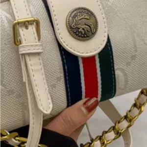 Monogram Chain Shoulder Bag Cream Gold Stripe Crossbody Clutch NIP thumbnail 6
