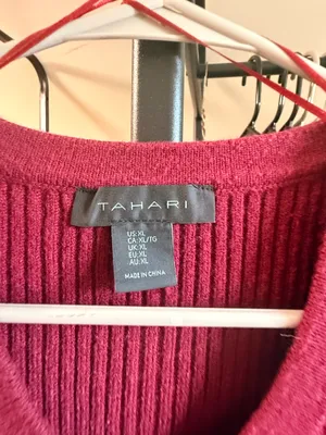 Tahari Ribbed Burgundy Button Sweater thumbnail 2