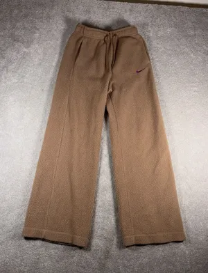 Nike Sweatpants Women S Tan Sherpa Therma-Fit Wide Leg Pocket Fleece Swoosh thumbnail 1