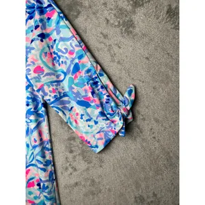 Lilly Pulitzer Preston Dress Breakwater Party Wave Blue Pink Shift Tie Sleeve SM thumbnail 3