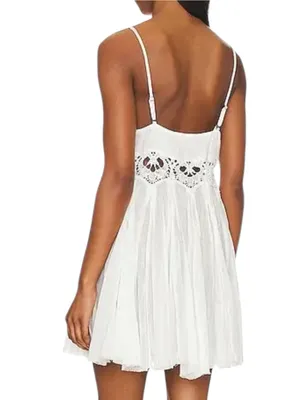 Free People NWT Women’s Size M White Cotton Lace Detail Ilektra Mini Slip Dress thumbnail 3
