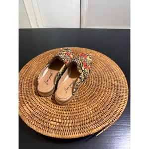 Free People At Ease Loafer Mules Yellow Floral Embroidered Sequin Flats Size 36 thumbnail 4