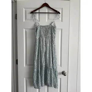Abercrombie & Fitch Blue White Floral Tie Shoulder Smocked Midi Dress Medium thumbnail 3