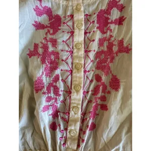 Vintage Hand-Embroidered‎ Cotton Peasant Top Boho Folk Art Sleeveless Blouse thumbnail 3