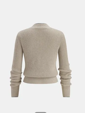 Commence Tie Neck Contrast Trim Wool Blend Cardigan thumbnail 2