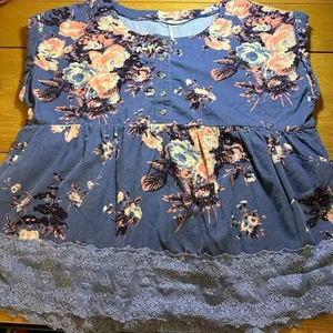 Free People Harper floral corduroy blue blouse large thumbnail 1