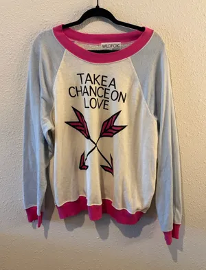 Wildfox Cream Sweatshirt with Bright Pink Trim thumbnail 1