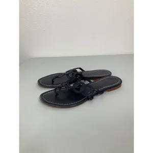 Boden‎ Womens Navy Blue Leather Interlocking Circle Thong Flat Sandals Size 41 thumbnail 3