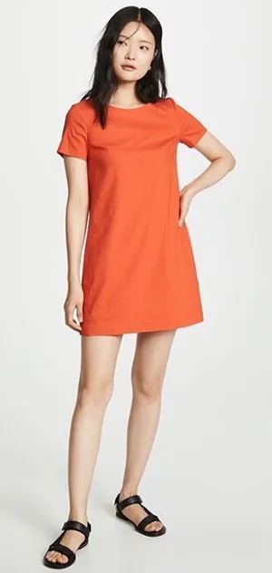 Theory Panel Shift Good Linen Mini Dress in Crunch Size XL Orange Short Sleeve thumbnail 1