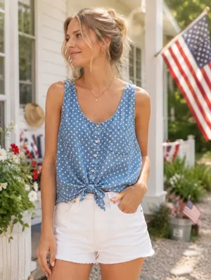 Mimi Chica Polka Dot Tie Top, Size Medium thumbnail 10