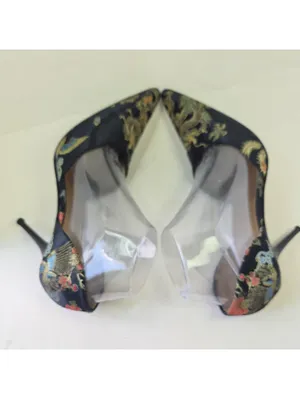 Aldo Size US 8.5 Black Multicolored Oriental Jacquard Pattern Platform Pumps thumbnail 3
