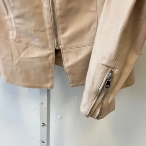 Zara Basic Nude Beige Faux Leather Collarless Zip Up‎ Jacket 3046/031/644 Sm thumbnail 5