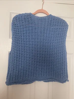 Zara Light Blue Chunky Knit Button Vest with Gold Buttons thumbnail 2