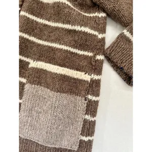 Hand Knit Brown Striped Wool Feel Cardigan Sweater Collared Cottagecore Medium thumbnail 3