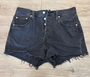 Levi's 501 Original Shorts Womens W29 Black Denim Cutoff Button Fly Raw Hem thumbnail 1