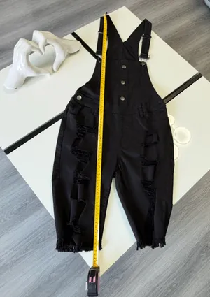 American Bazi Distressed Black Denim Overalls Shorts - Size M thumbnail 7
