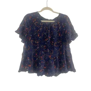 ✨Madewell Silk Stanza Ruffle-Hem Sz Large Top in Moonless Floral✨ thumbnail 5