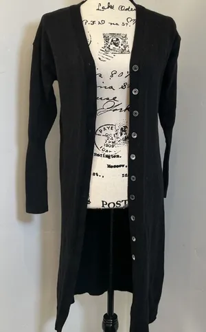 Wilfred Aritzia Merino Wool Button Front Cardigan Midi Dress Black Small 79082 thumbnail 1