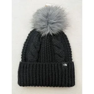 The North Face Oh Mega Fur Pom Lined Beanie Womens OS Black CableKnit Hat thumbnail 4