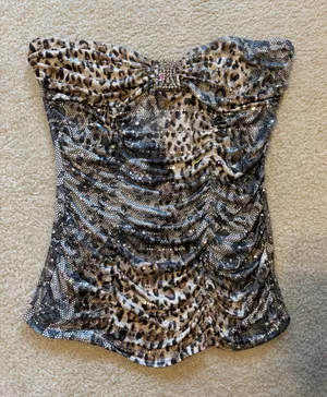 Y2K Body Central Strapless Leopard Print Sparkly Top thumbnail 1