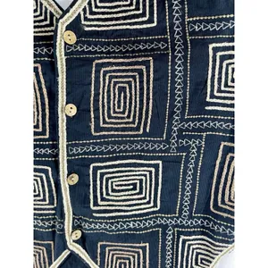 Paul Harris Design PHD Vintage Embroidered Cotton Vest Boho Tribal Spiral L thumbnail 2