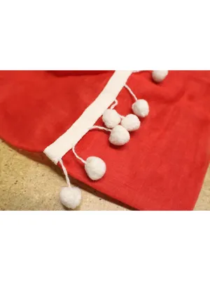 Red Sheer Half Apron White Pom Pom Trim Back Tie Small Small Pocket Vintage thumbnail 7