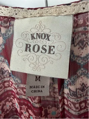 Knox Rose Blouse M Red/Maroon Blue Floral Peasant Top EUC thumbnail 3
