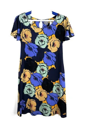 Anthropologie Vanessa Virginia Mina Dress Back Cutout Floral Shift Size Medium thumbnail 1